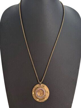 Madewell 1937 Brass Pendant Necklace With 25" Chain And Circular Industrial Desi
